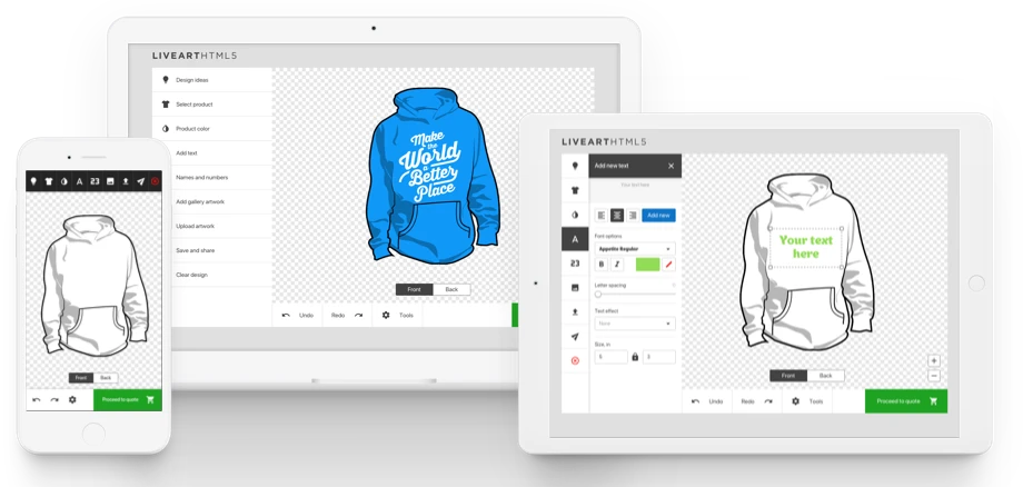 Online Product Designer has many color options